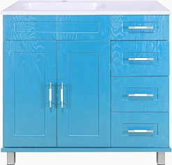 Misty Тумба с раковиной Купер 90 L 4 ящика голубая – фотография-1